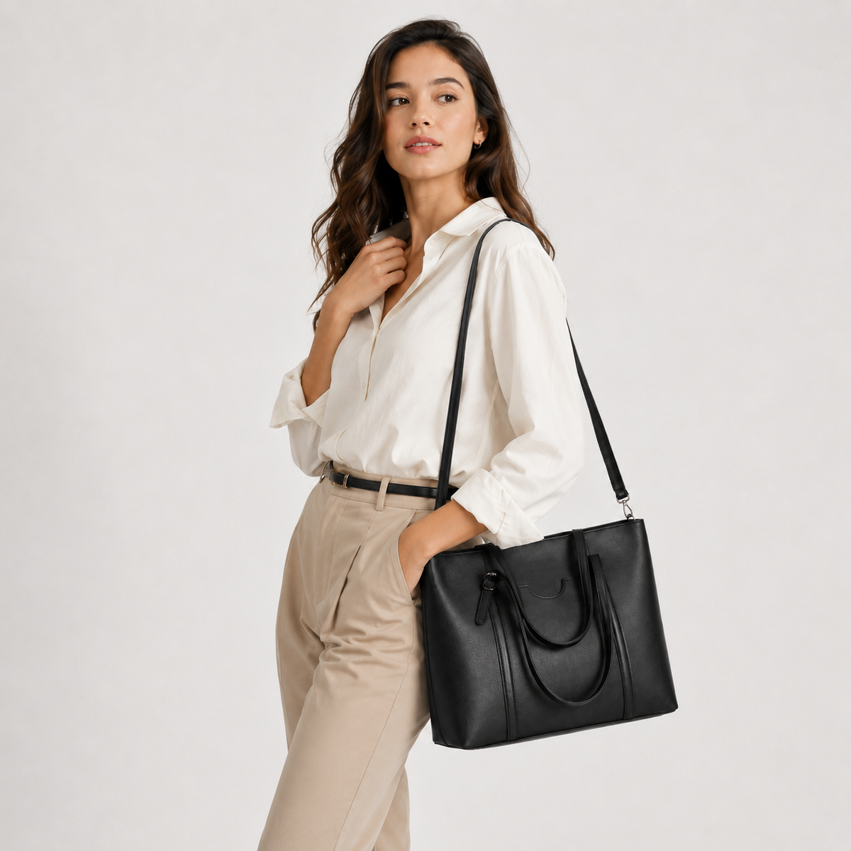 Convertible tote bag shown from the side