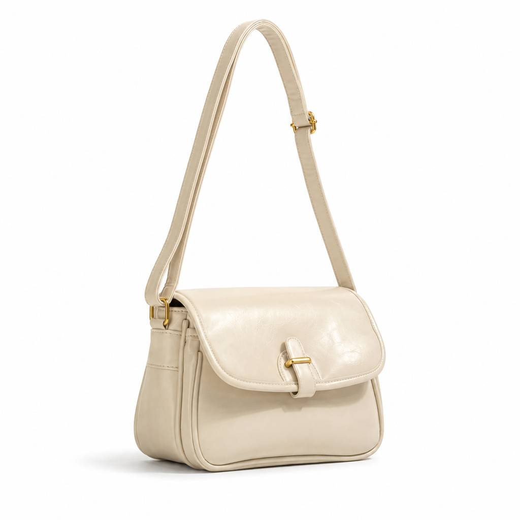 Saddle flap messenger bag in white PU leather