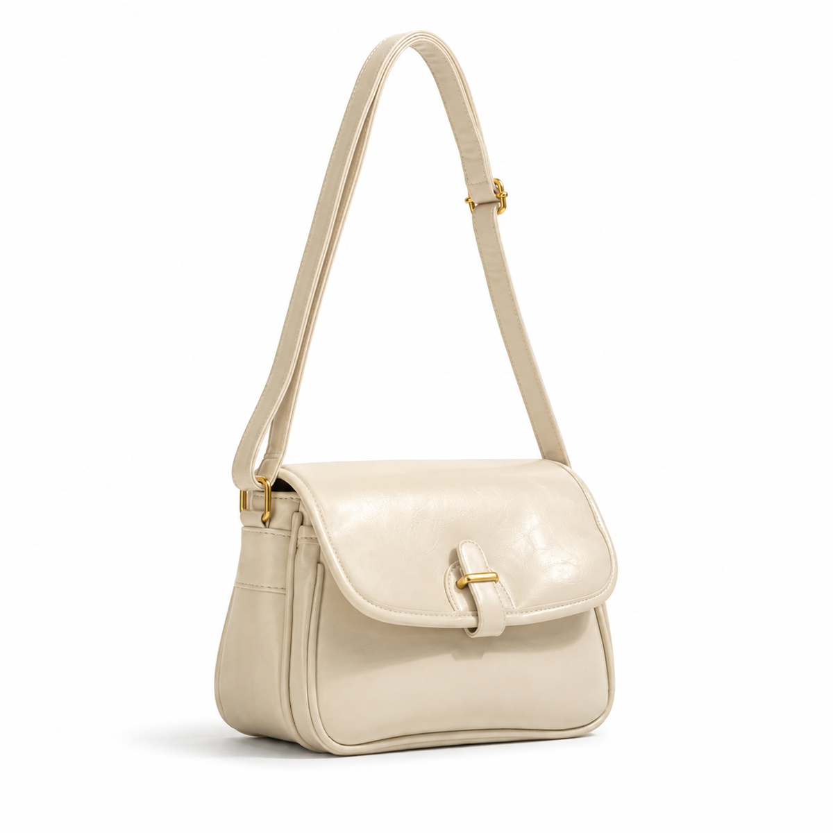 Saddle flap messenger bag in white PU leather