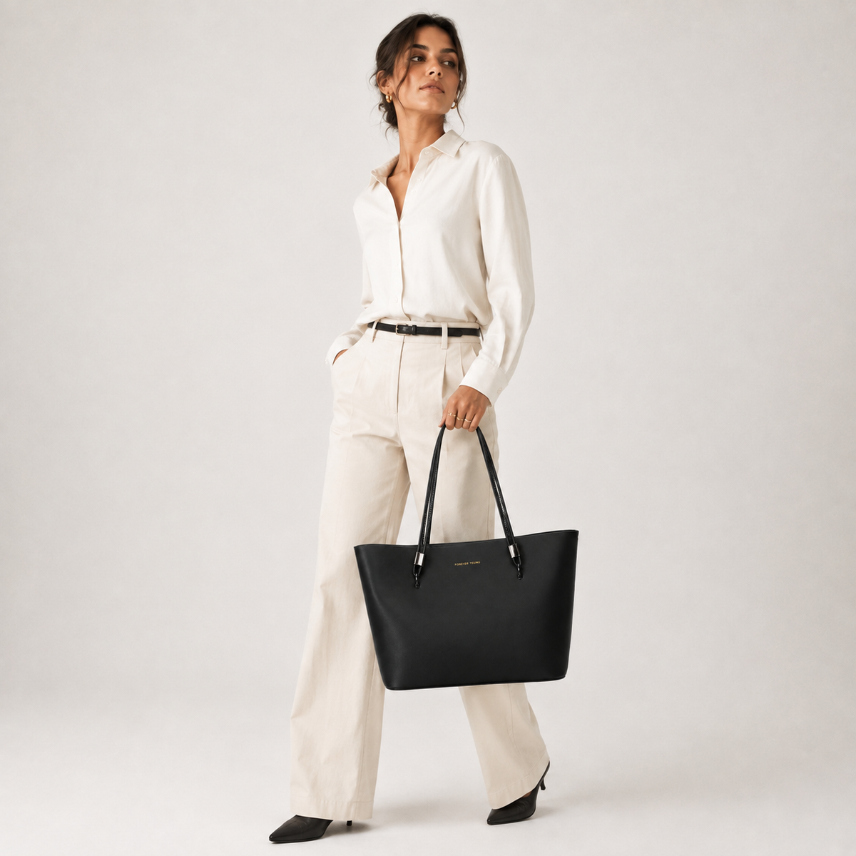 Classic structured tote shown from the side
