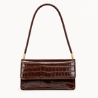 Croc-effect shoulder bag in brown PU