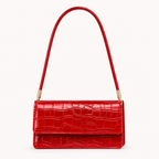 Croc-effect shoulder bag in red PU