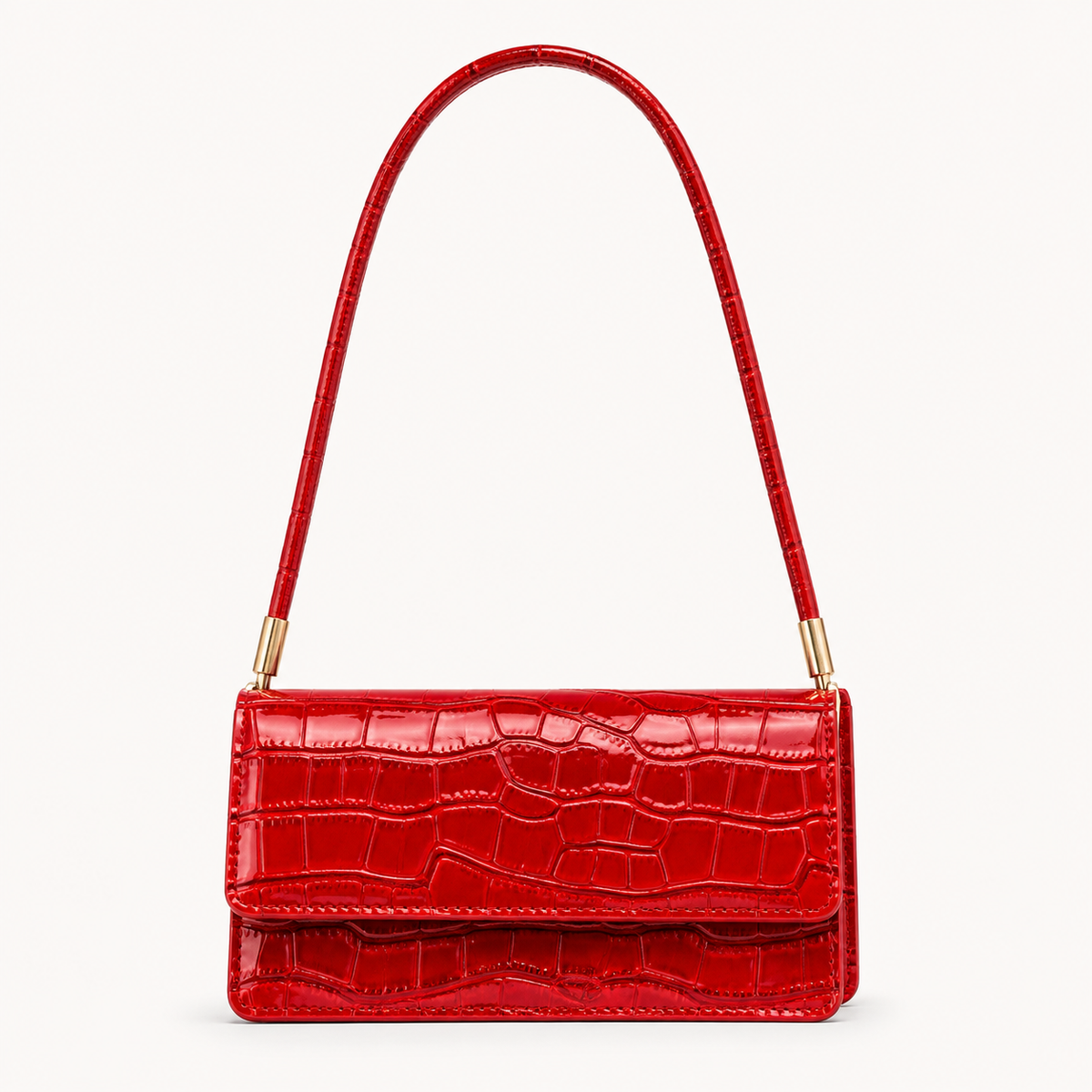 Croc-effect shoulder bag in red PU
