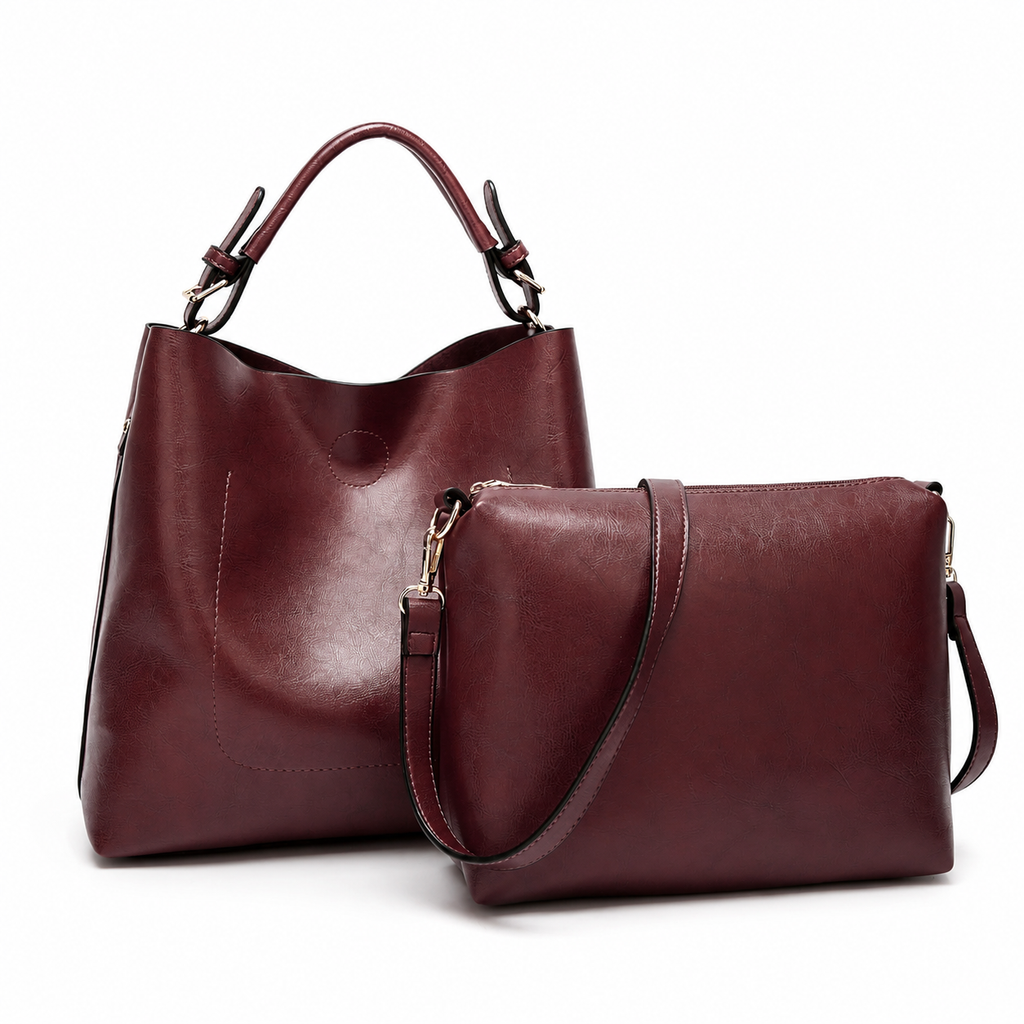 Two-piece tote set in coffee PU leather