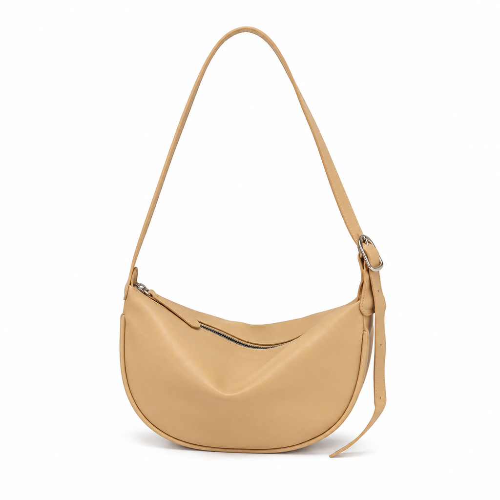 Half-moon crossbody bag in khaki PU leather