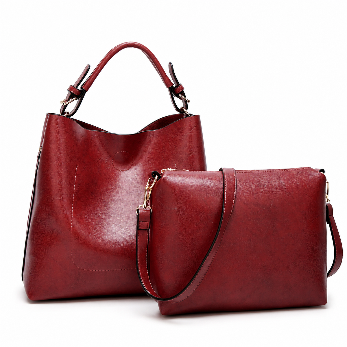 Two-piece tote set in wine red PU leather