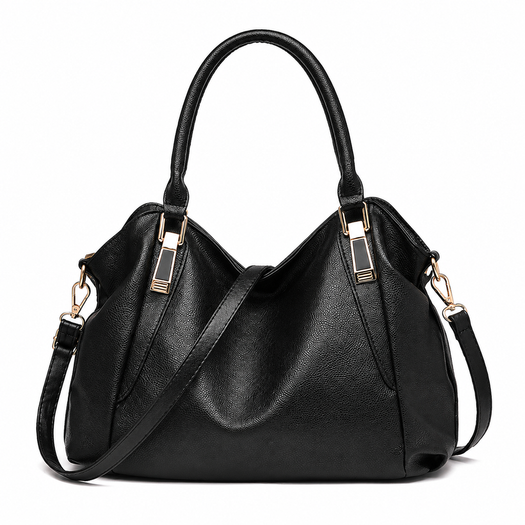 Woven handle hobo bag in black PU leather