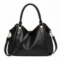 Woven handle hobo bag in black PU leather