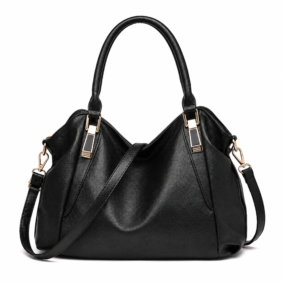 Woven handle hobo bag in black PU leather
