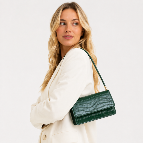 Croc-effect shoulder bag shown from the side
