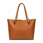 Classic structured tote in light brown PU leather