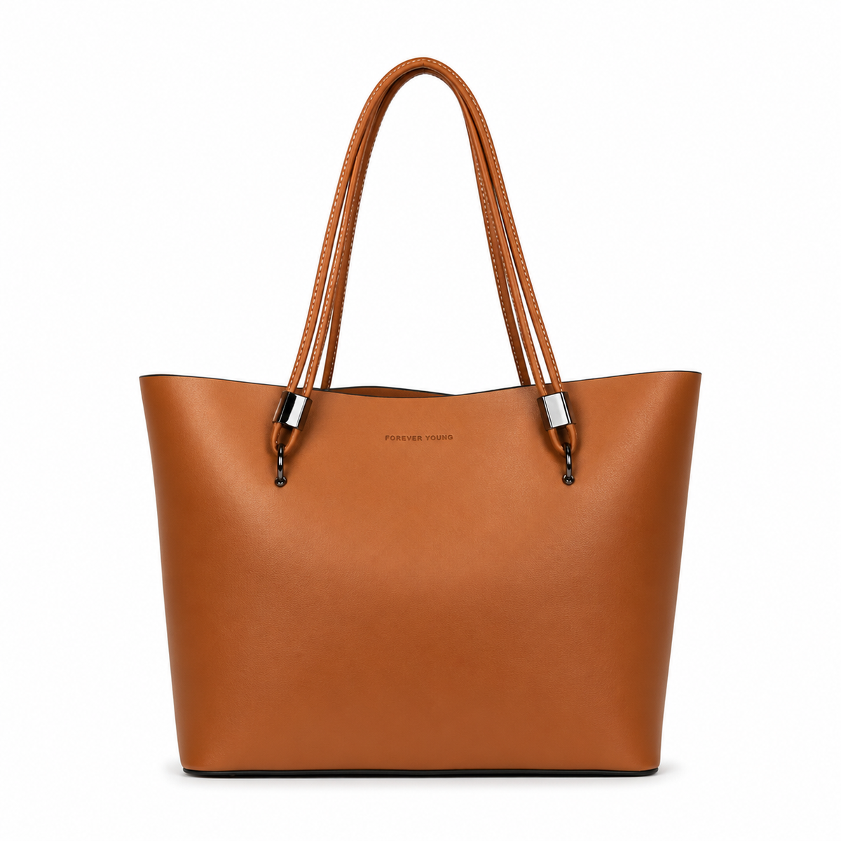 Classic structured tote in light brown PU leather