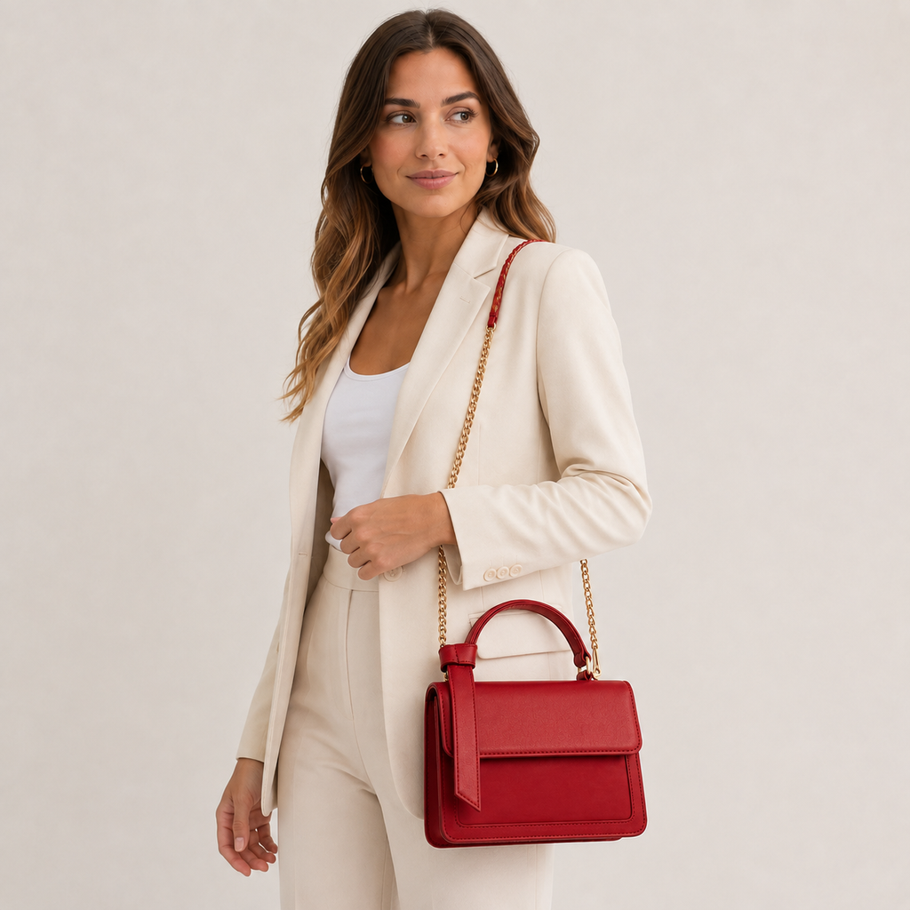 Structured square crossbody bag interior with slip pocket