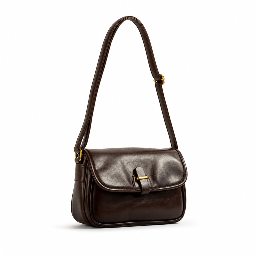 Saddle flap messenger bag in coffee PU leather