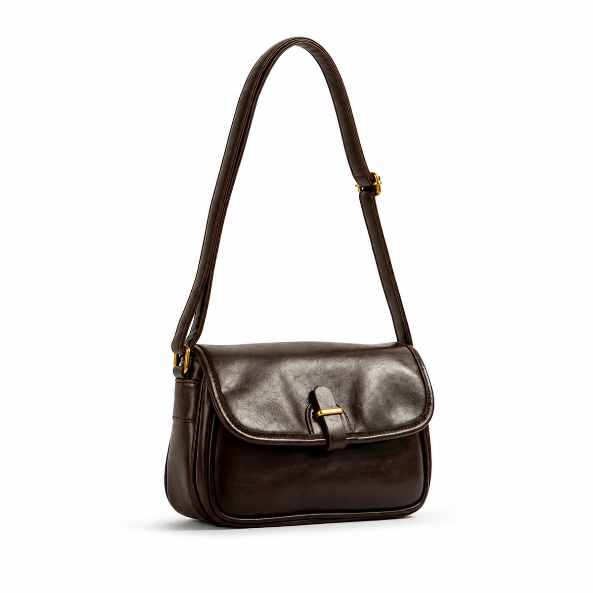 Saddle flap messenger bag in coffee PU leather