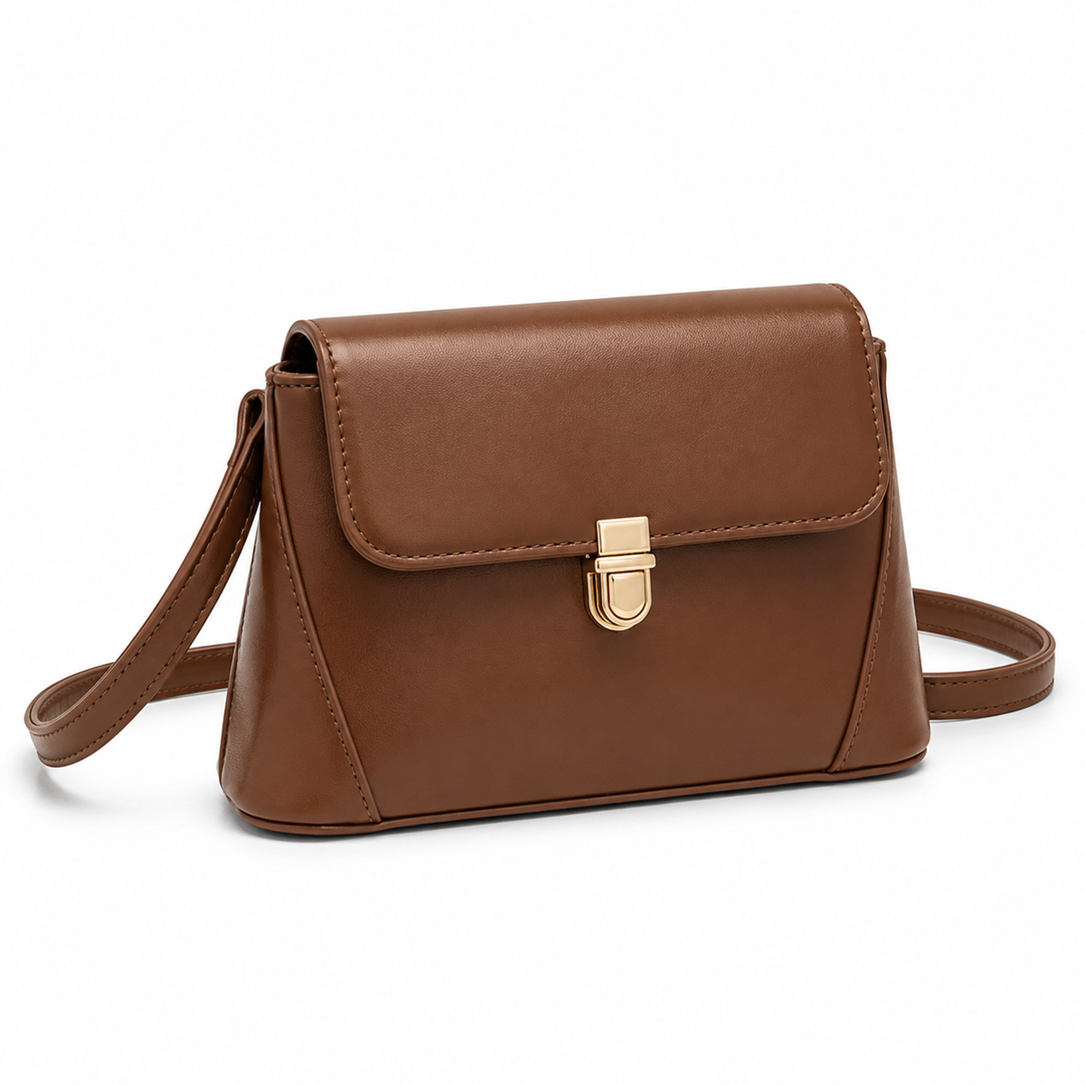 Push-lock shoulder bag shown in use