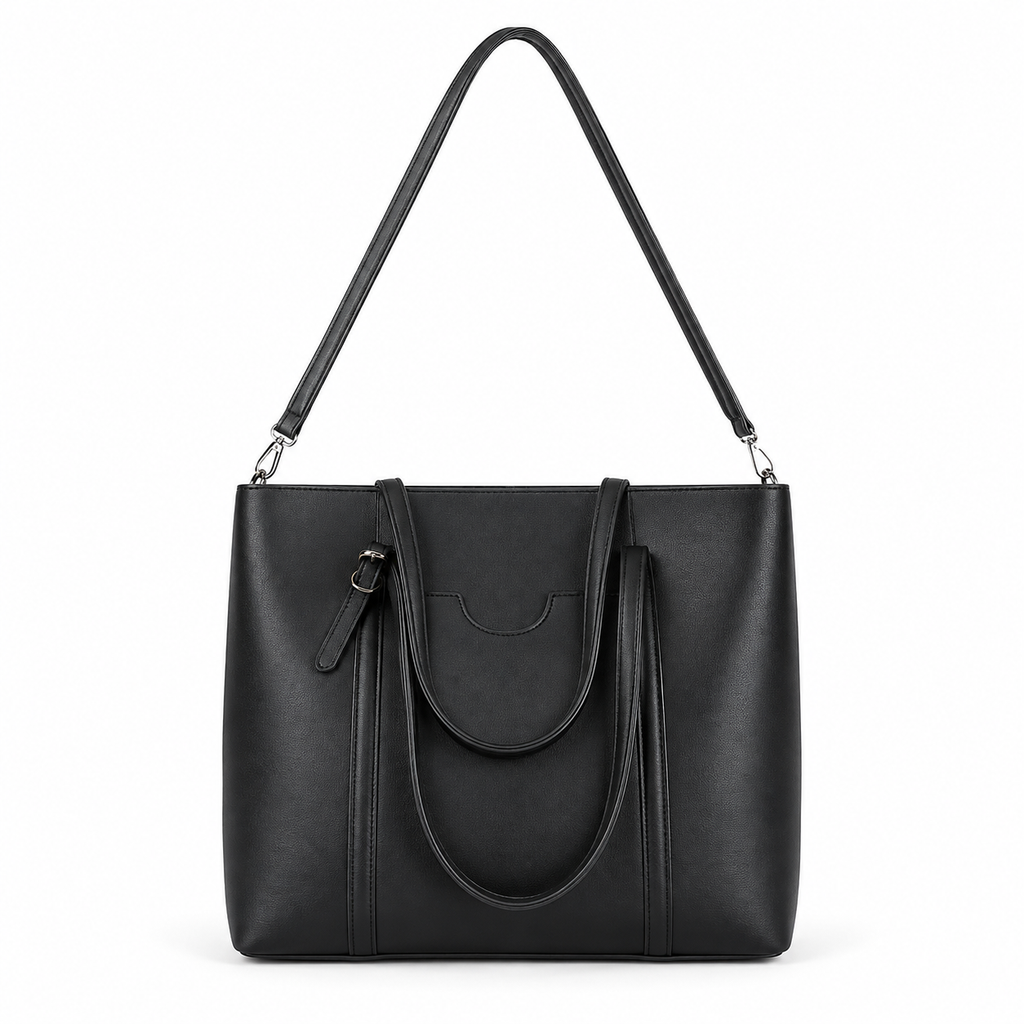 Convertible tote bag in black PU leather