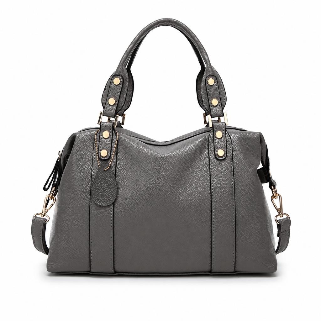 Studded satchel bag in gray PU leather