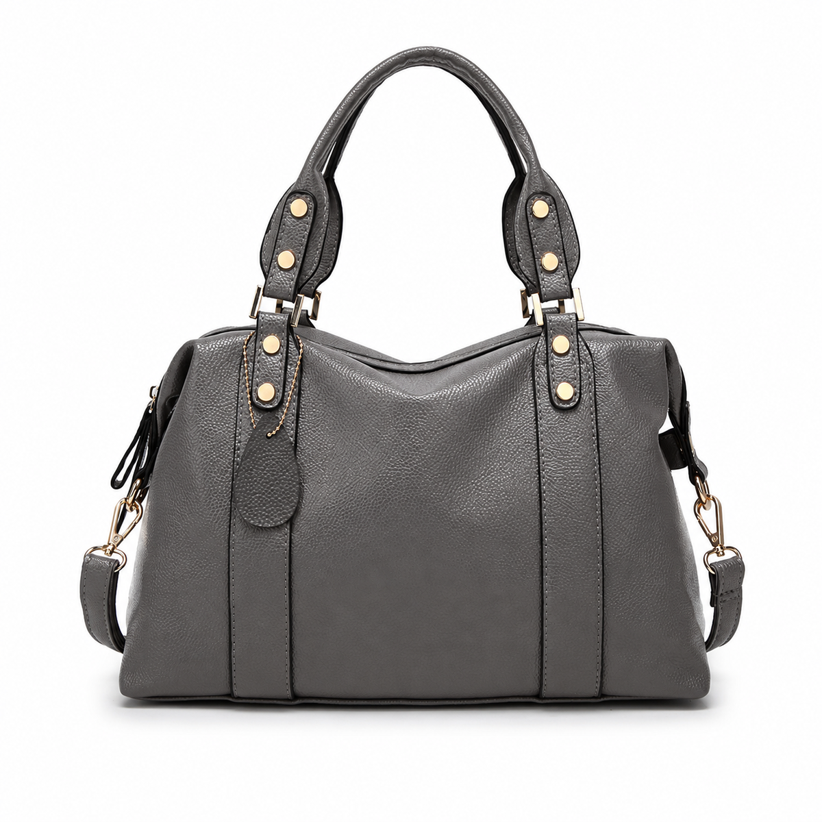 Studded satchel bag in gray PU leather