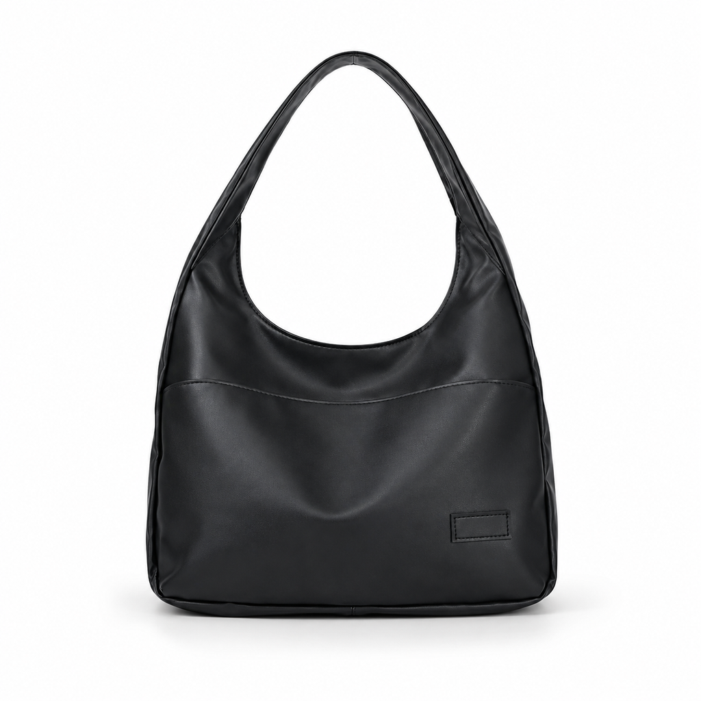 Soft hobo shoulder bag in black PU leather