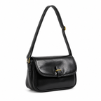 Saddle flap messenger bag in black PU leather