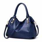 Woven handle hobo bag in navy PU leather