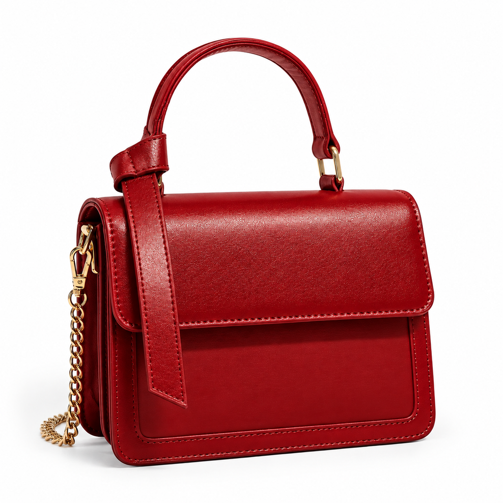 Structured square crossbody bag in red PU leather