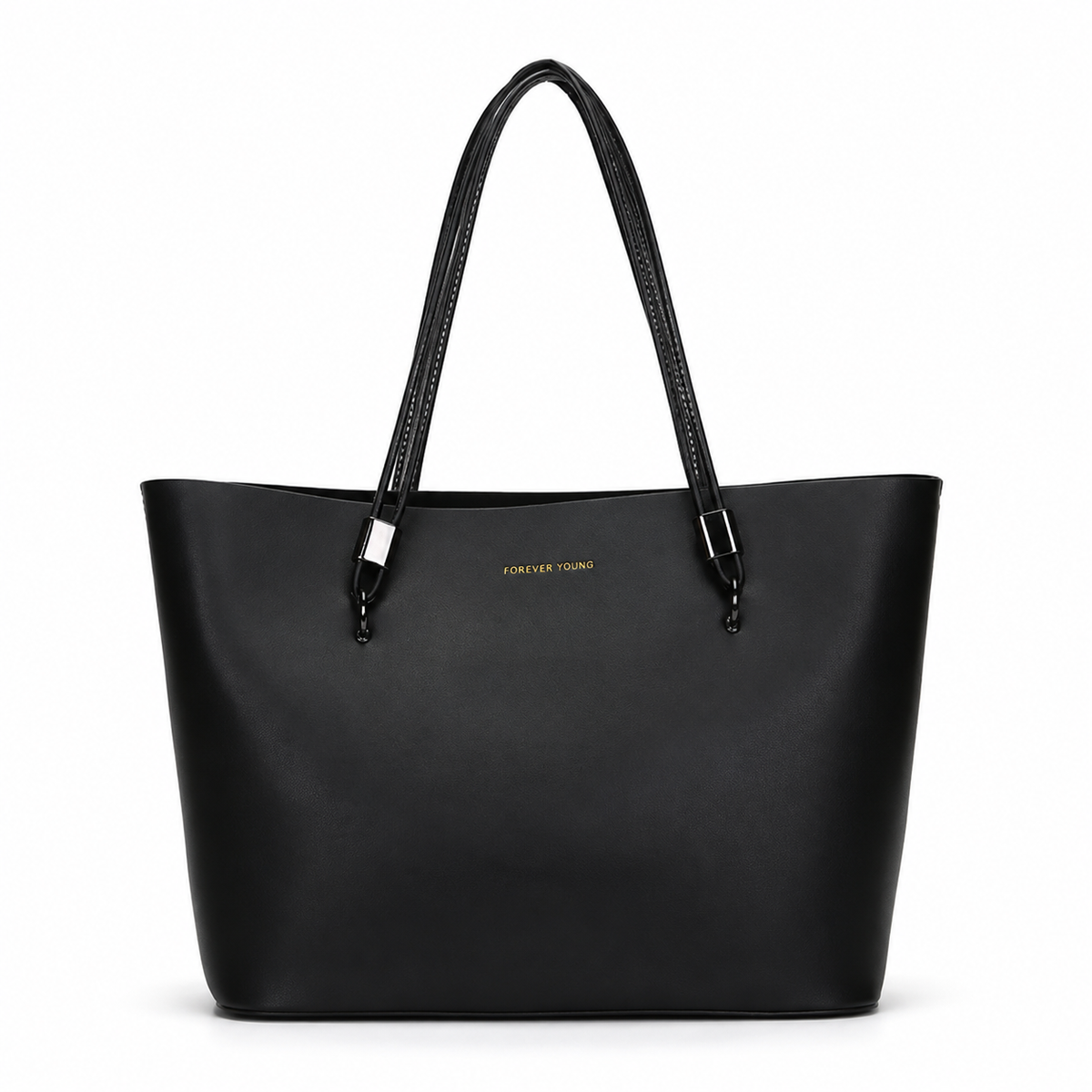 Classic structured tote in black PU leather