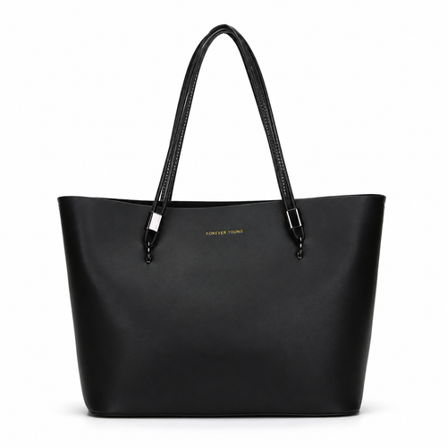 Classic structured tote in black PU leather