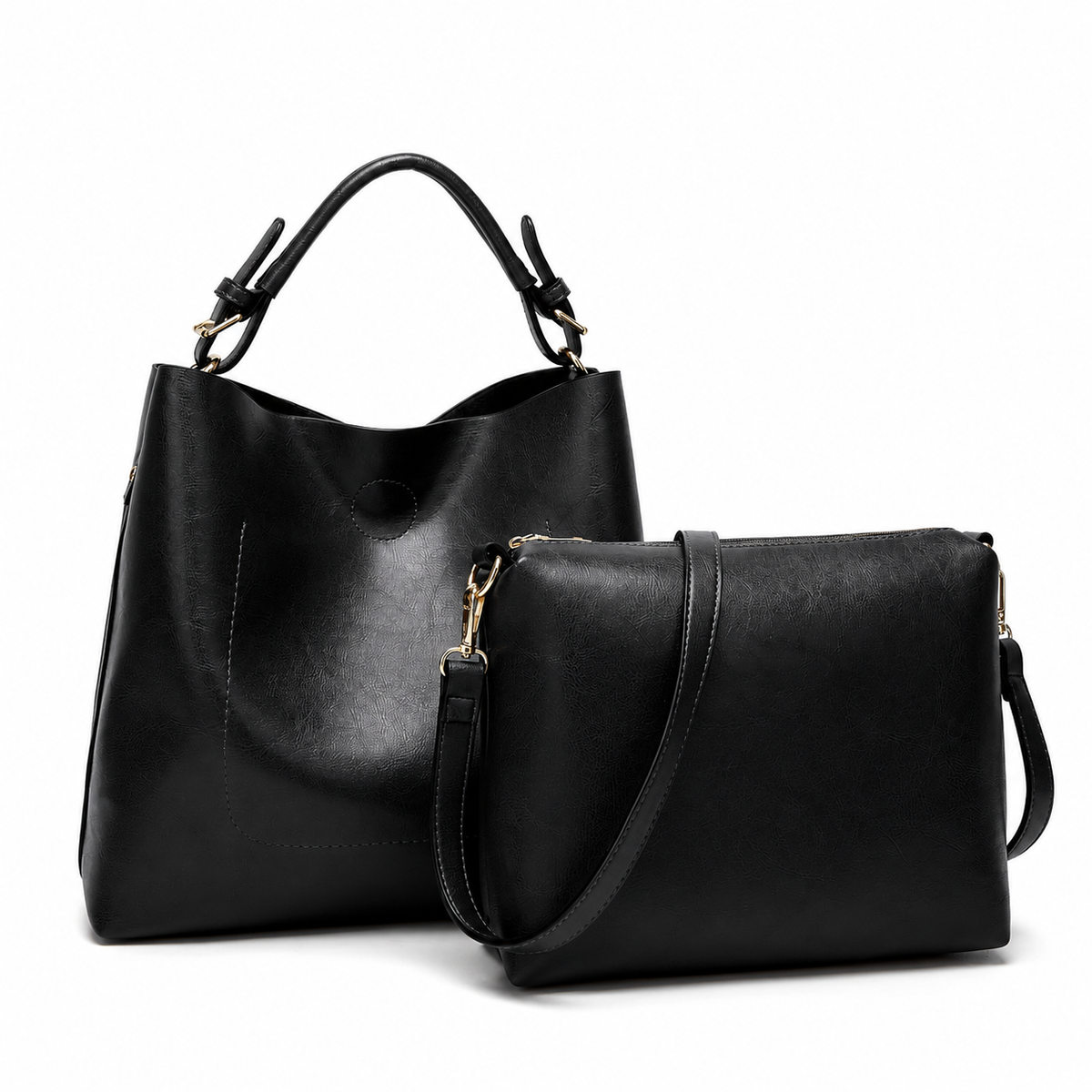Two-piece tote set in black PU leather