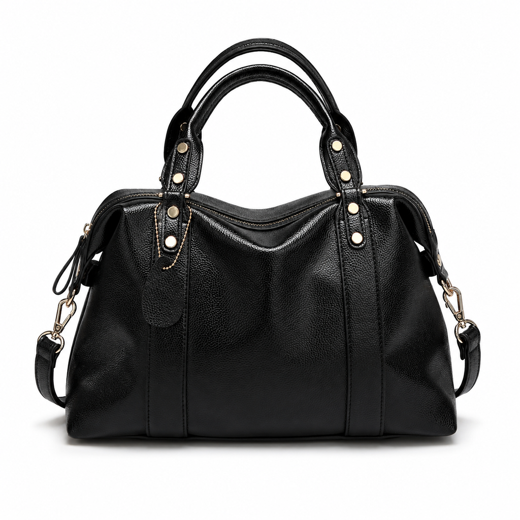 Studded satchel bag in black PU leather