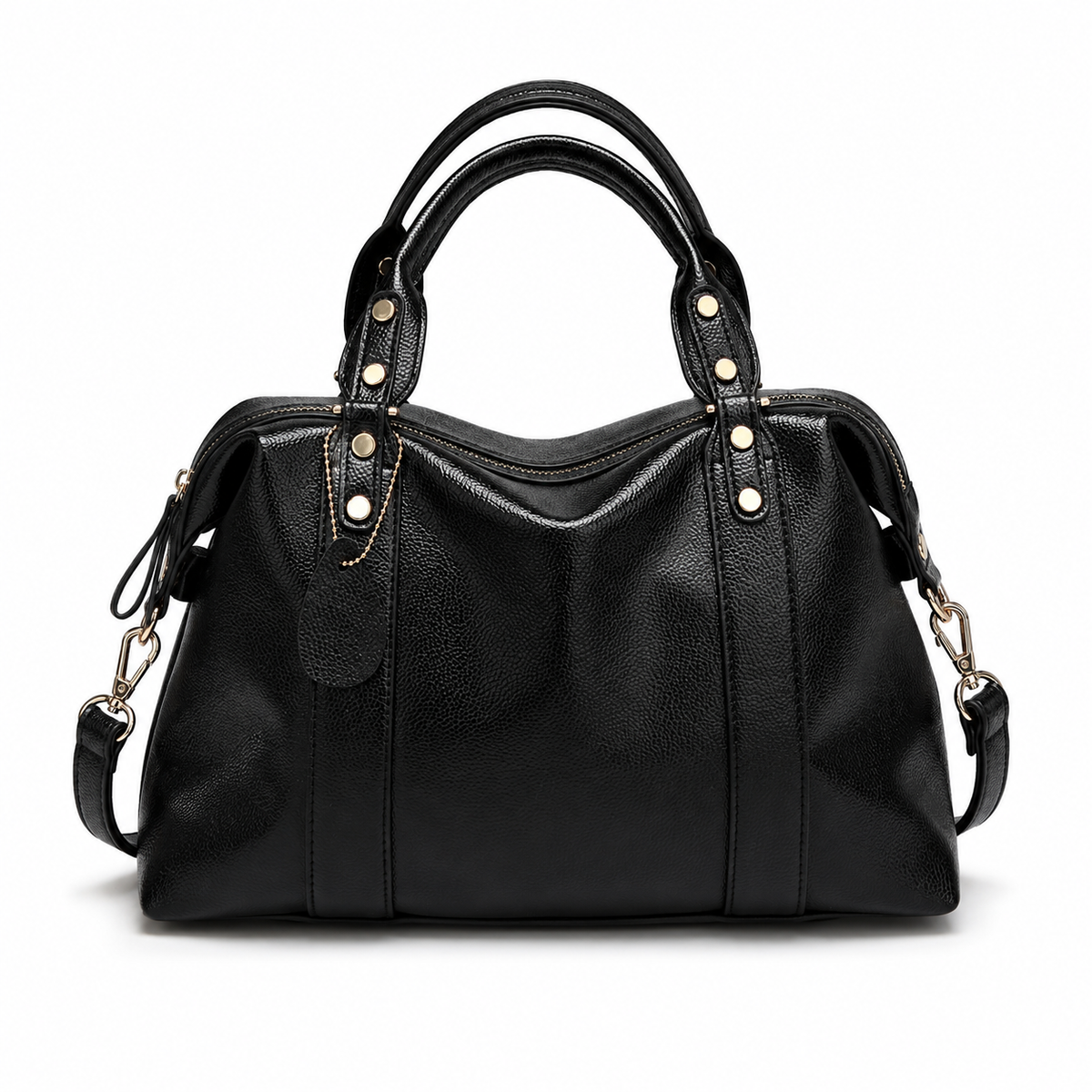 Studded satchel bag in black PU leather