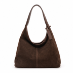Suede slouch hobo bag in brown