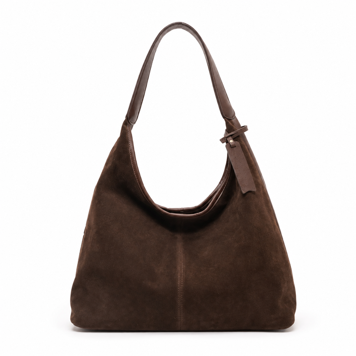 Suede slouch hobo bag in brown