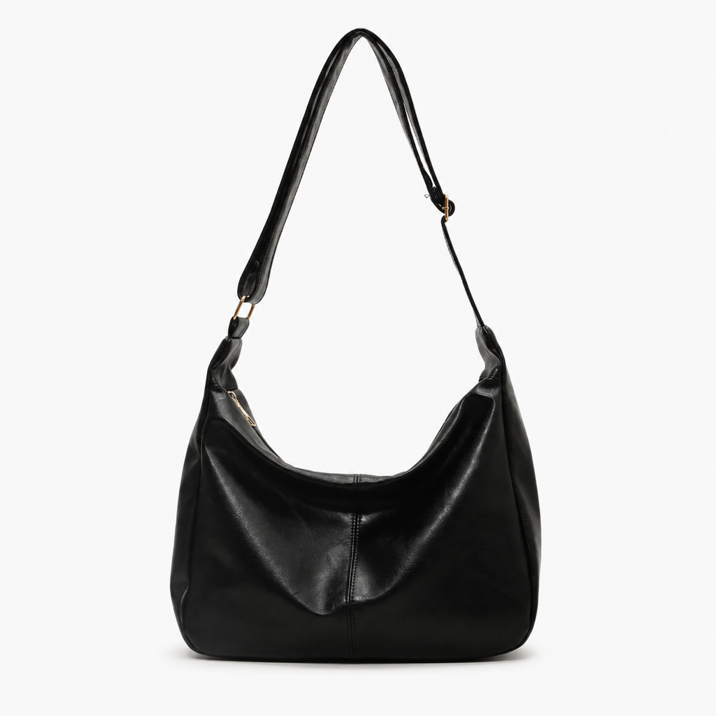 Slouch shoulder bag in black PU leather